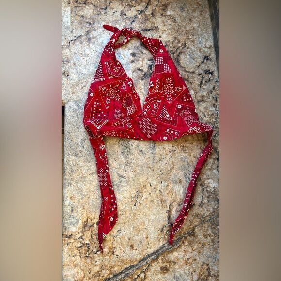 Vintage handmade Red Bandana Print Top - Picture 4 of 5